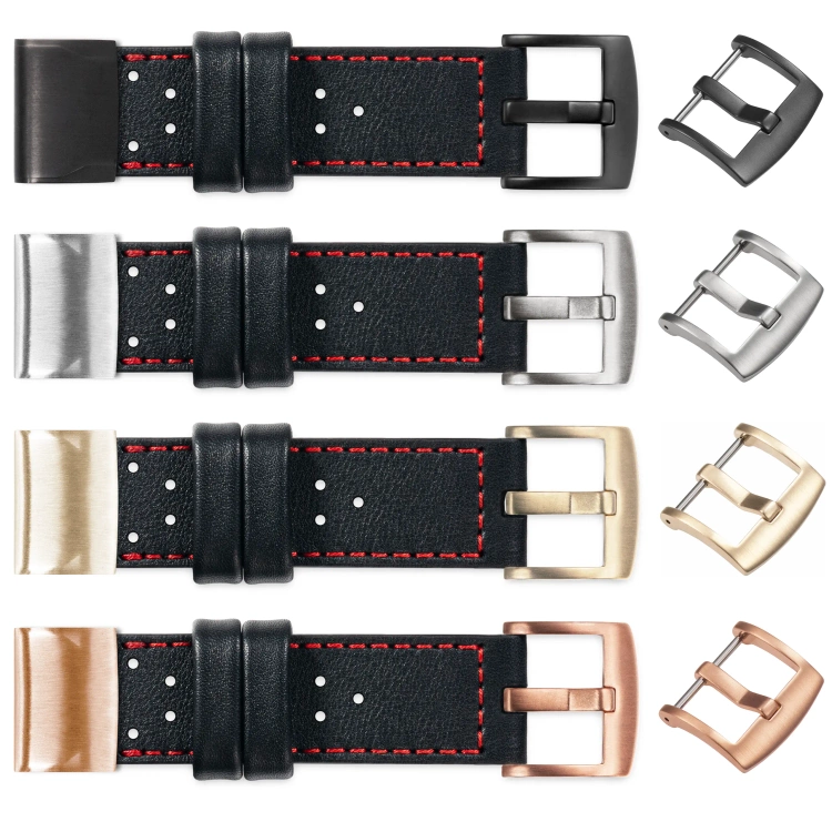 moVear Prestige R2 Leather strap for Garmin QuickFit 20mm (Fenix / Instinct - 43/42/40mm) Black, Black stitching [sizes XS-XXL and buckle to choose from]