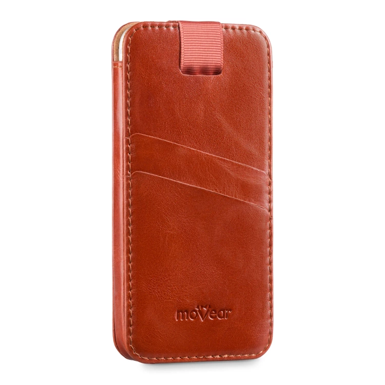 moVear pocketCase C+ Slide in leather Bag Pouch for Apple iPhone 16/15/14/13, 12/11 Pro, Xs/X | Vintage leather (Brown)