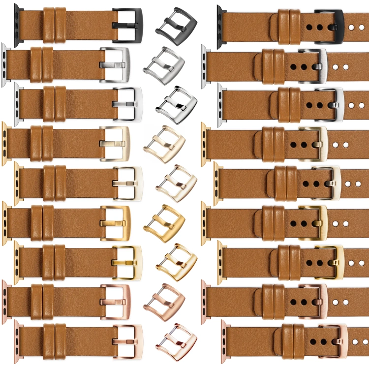moVear Prestige S1 22mm Leather strap for Apple Watch 10 / 9 / 8 / 7 / 6 / 5 / 4 / SE (46/45/44mm) & Ultra (49mm) Light brown [adapter and buckle to choose from]