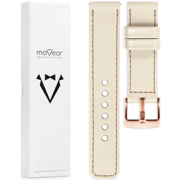 moVear Prestige C1 20mm leather watch strap | Nude, Nude stitching [sizes XS-XXL and buckle to choose from]