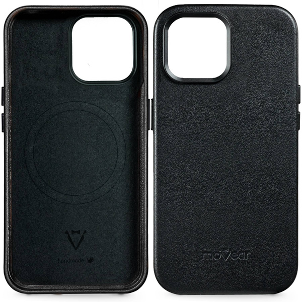 moVear [PRODUCT_MODEL] Leather back cover for Apple iPhone 14 Plus (6.7") | MagSafe compatible, Smooth leather (Black)