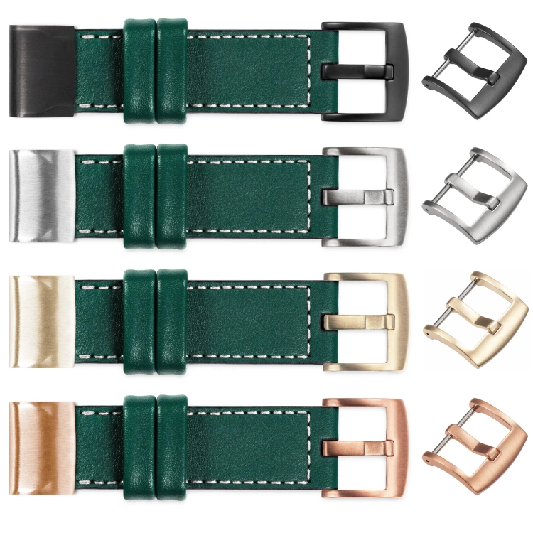 moVear Prestige C1 Lederarmband für Garmin QuickFit 22mm (Fenix / Forerunner / Epix / Instinct / Enduro / Quatix / MARQ - 47/45mm) Flaschengrün, Flaschengrün Nähte [Größen XS-XXL und Schnalle zur Auswahl]
