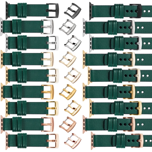 moVear Prestige S1 24mm Lederarmband für Apple Watch 10 / 9 / 8 / 7 / 6 / 5 / 4 / SE (46/45/44mm) & Ultra (49mm) Flaschengrün [Adapter und Schnalle zur Auswahl]