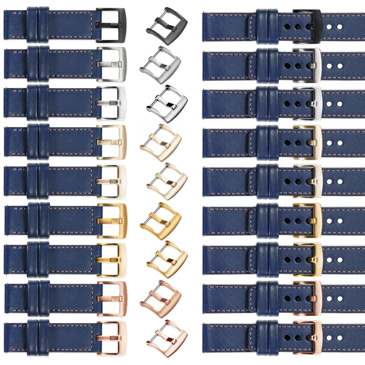 moVear Prestige C1 19mm Uhrenarmband aus Leder | Navy blau, Navy blau Nähte [Größen XS-XXL und Schnalle zur Auswahl]