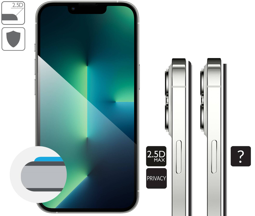 moVear GLASS mSHIELD 2.5D MAX privacy für Apple iPhone 16e / 14 / 13 / 13 Pro (6.1") | (Privatisierung, Handyhülle freundlich)