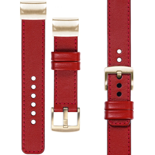 moVear Prestige C1 Leather strap for Garmin QuickFit 20mm (Fenix / Instinct - 43/42/40mm) Scarlet red, Scarlet red stitching [sizes XS-XXL and buckle to choose from]