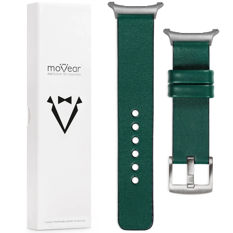 moVear Prestige S1 24mm Leather strap for Samsung Galaxy Watch Ultra Bottle green [sizes XS-XXL and buckle to choose from]