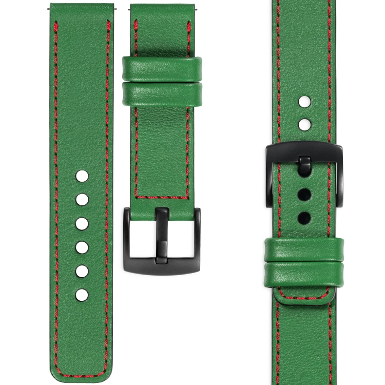 moVear Prestige C1 26mm leather watch strap | Green, Green stitching [sizes XS-XXL and buckle to choose from]