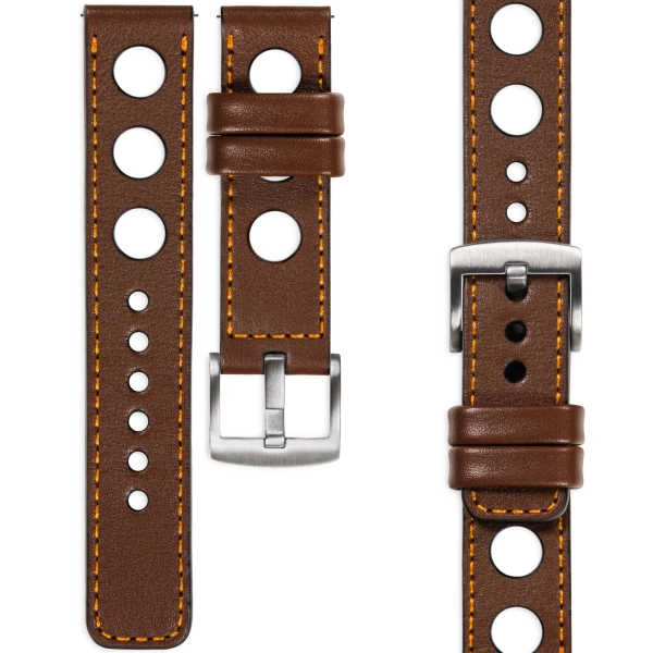 moVear Prestige R1 22mm leather watch strap | Dark brown, Dark brown stitching [sizes XS-XXL and buckle to choose from]