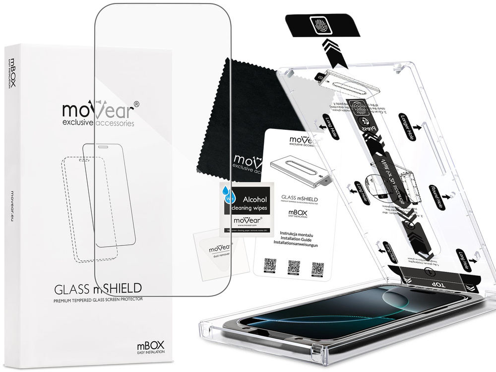moVear mBOX GLASS mSHIELD 2.5D for Apple iPhone 17 Pro Max / 16 Pro Max (6.9") (easy installation)