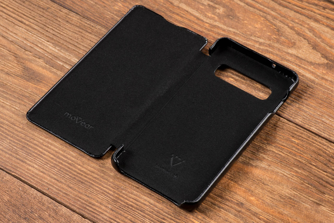 moVear flipSide S Ledertasche für Samsung Galaxy S10 (6.1") | Glatte Leder, Handy Hülle book type (Schwarz)