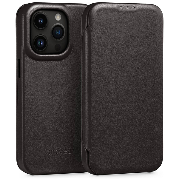 moVear flipSide 4S Leather slim case for Apple iPhone 14 Pro Max (6.7") | Smooth leather (Black)