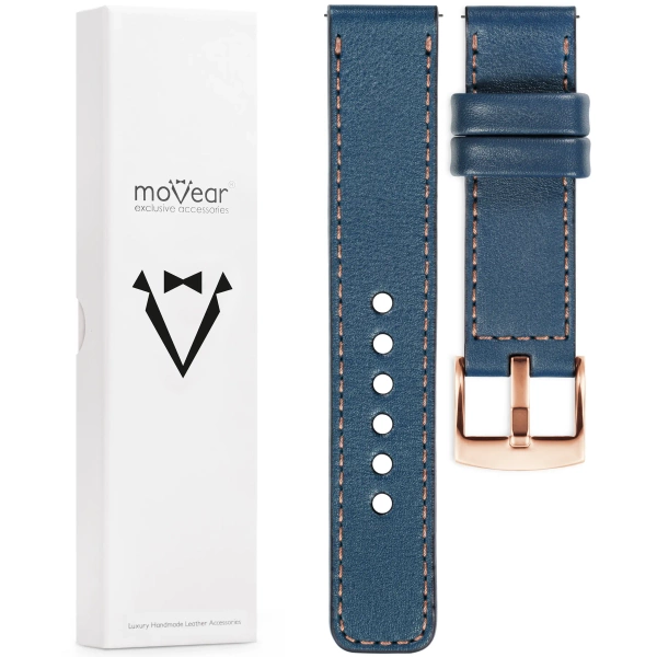 moVear Prestige C1 18mm Blue Jeans Leather strap for Huawei Watch GT 5 4 / Pro (42/41mm) | Blue Jeans stitching [sizes XS-XXL and buckle to choose from]