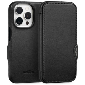 moVear flipSide 4C Leather case for Apple iPhone 15 Pro (6.1") | Smooth leather (Black)