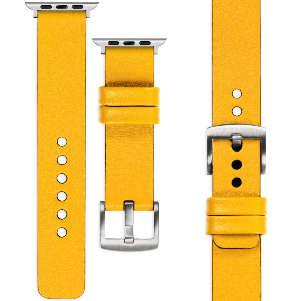 moVear Prestige S1 24mm Leather strap for Apple Watch 10 / 9 / 8 / 7 / 6 / 5 / 4 / SE (46/45/44mm) & Ultra (49mm) Yellow [adapter and buckle to choose from]