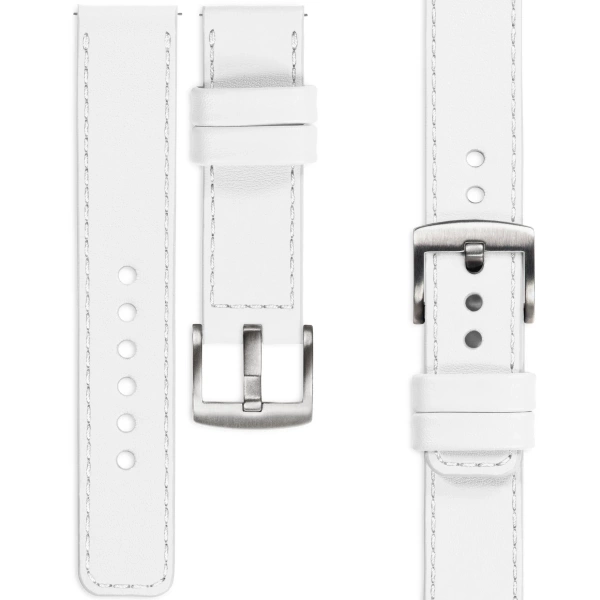 moVear Prestige C1 20mm White Leather strap for Samsung Galaxy Watch 7 / 6 / 5 / 4 / 3 & Pro / FE / Classic / Active | White stitching [sizes XS-XXL and buckle to choose from]