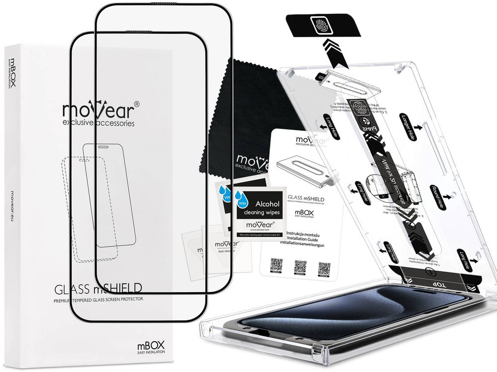 2 Stk. | moVear mBOX GLASS mSHIELD 2.5D MAX MATT für Apple iPhone 15 Pro Max (6.7") (Handyhülle freundlich, Antireflex, mit Applikator)