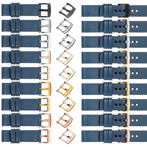 moVear Prestige C1 19mm leather watch strap | Blue Jeans, Blue Jeans stitching [sizes XS-XXL and buckle to choose from]