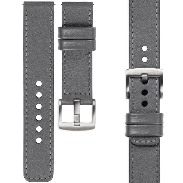 moVear Prestige C1 22mm Grau Lederarmband für Samsung Galaxy Watch 3 (45mm) / Watch (46mm) / Gear S3 | Grau Nähte [Größen XS-XXL und Schnalle zur Auswahl]