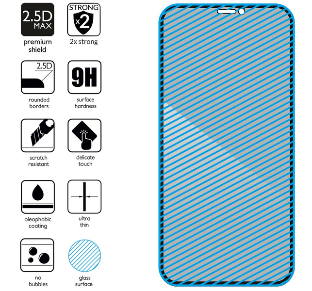 moVear GLASS mSHIELD 2.5D MAX privacy for Apple iPhone 11 Pro / Xs / X [ROZMIAR_EKRAN] | (Privatizing, case friendly)