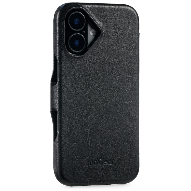 moVear flipSide 4C Leder Handyhülle für Apple iPhone 16 (6.1") | Glattleder (Schwarz)