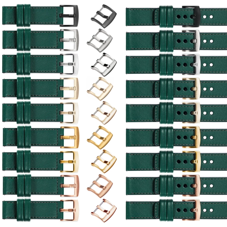 moVear Prestige C1 26mm Uhrenarmband aus Leder | Flaschengrün, Flaschengrün Nähte [Größen XS-XXL und Schnalle zur Auswahl]