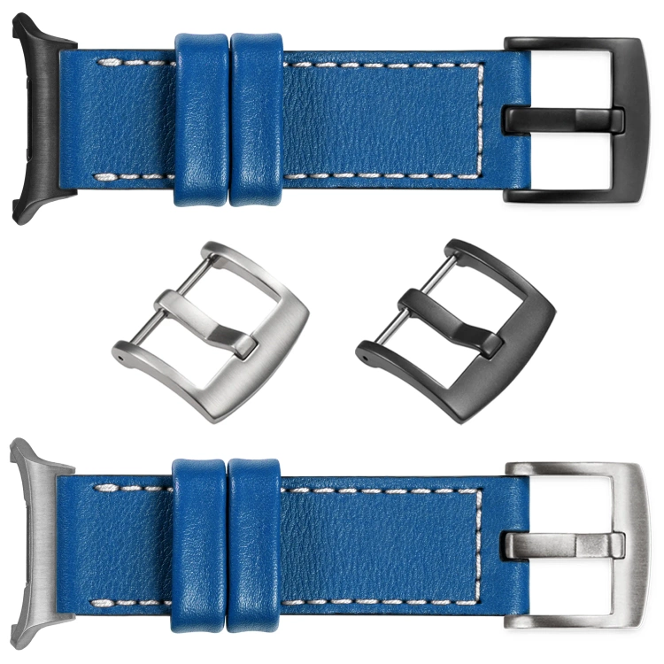 moVear Prestige C1 24mm Blue Leather strap for Samsung Galaxy Watch Ultra | Blue stitching [sizes XS-XXL and buckle to choose from]