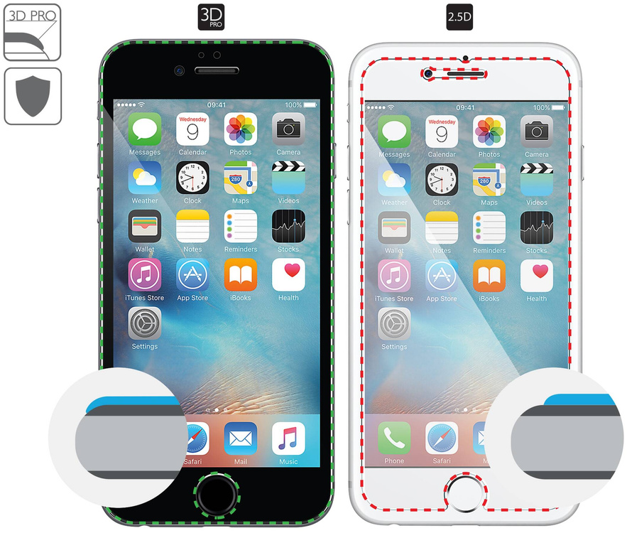 2 pcs. | moVear GLASS mSHIELD 3D PRO for Apple iPhone 6 Plus / 6s Plus (5.5") (full screen protection)
